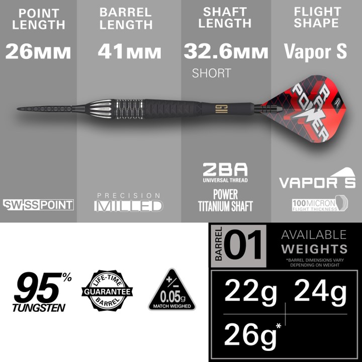 Phil Taylor Raw Power G11 95% SP Steel Tip Darts 2024 - Steeldart