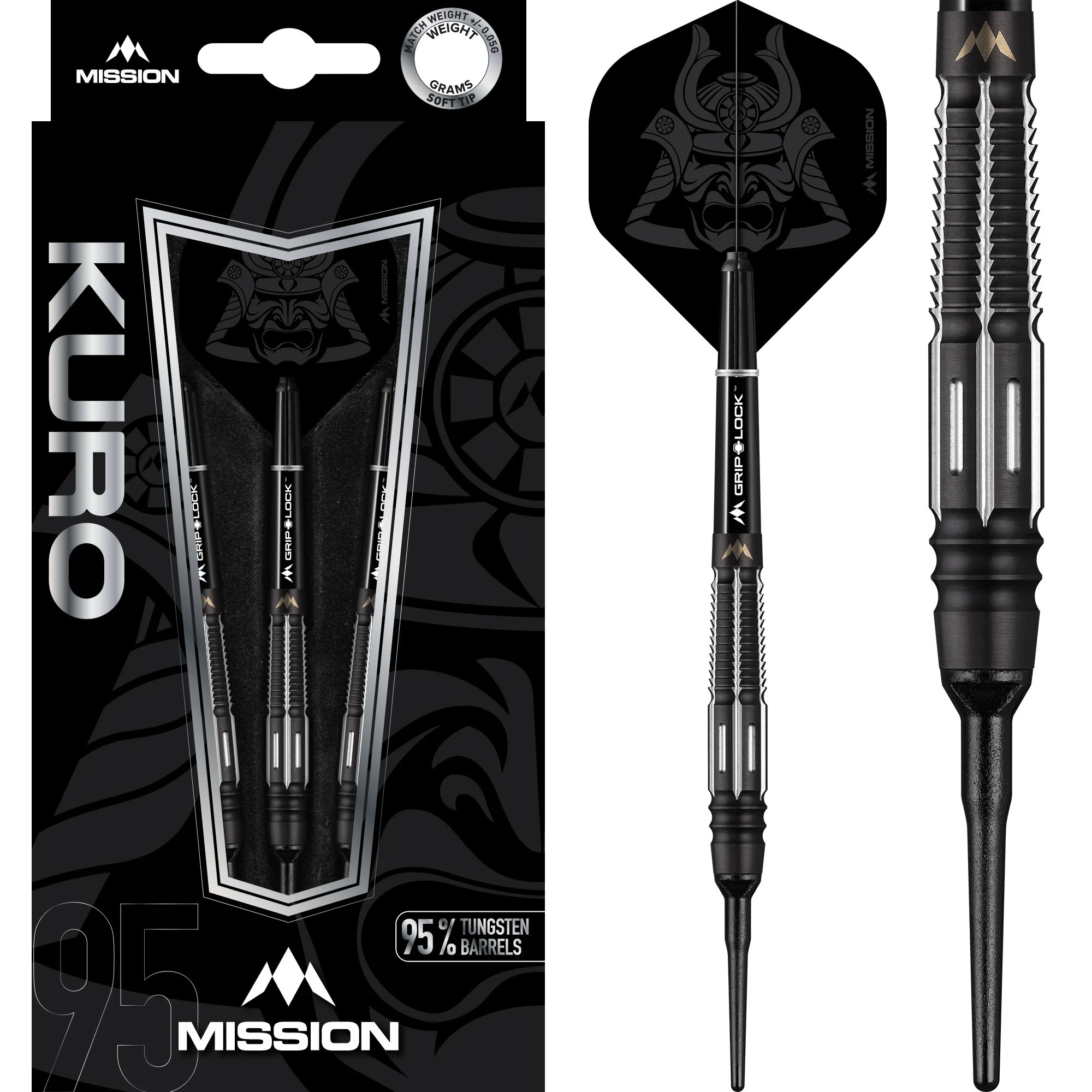 Mission Kuro Darts - Black M4 - Rear Taper - Softdart