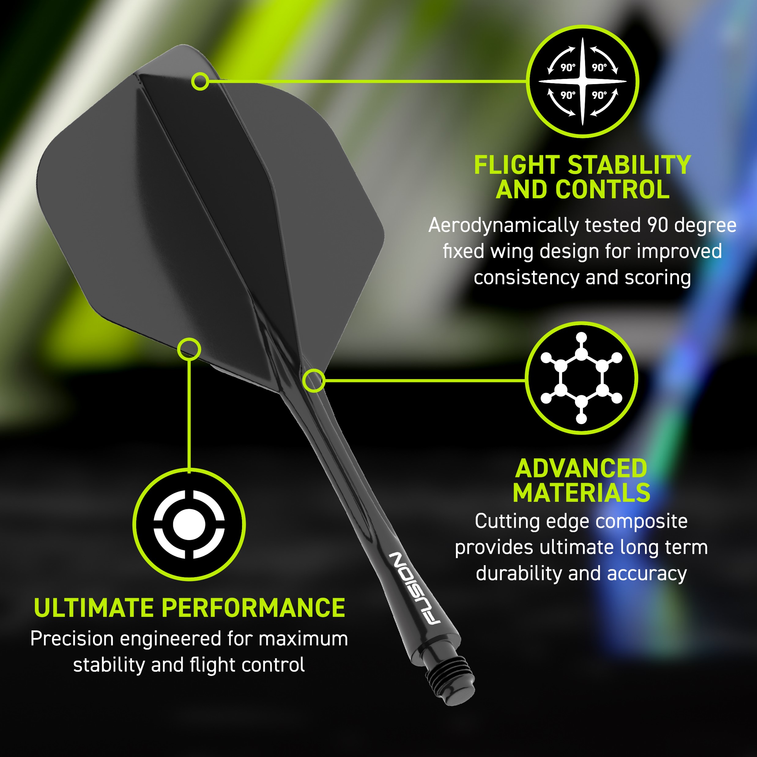 Winmau Fusion Integrated Flight & Shaft - black